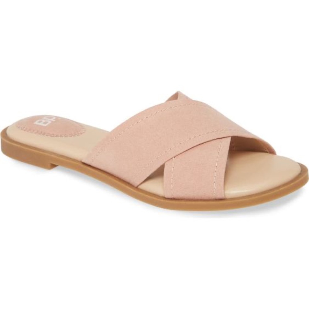 Winnie Blush Cross-Strap Faux Suede Flat Sandals | BP.